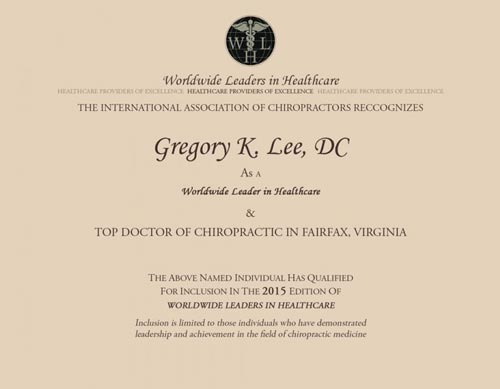 Dr. Gregory Lee was recognized by Worldwide Leader in Healthcare in 2015