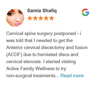 Samia Shafiq google review for Active family wellness